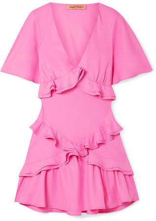 The Jones Ruffled Recycled Crepe De Chine Mini Dress - Pink