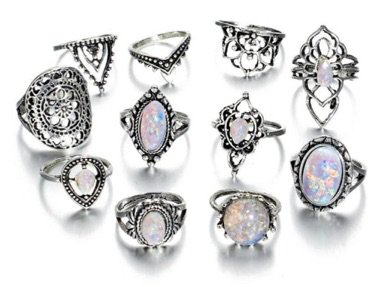 Silver White Opal Ring Set