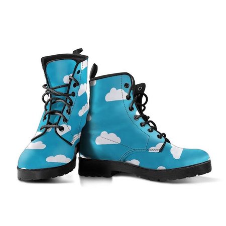 Sky Blue Leather Boots with White Clouds