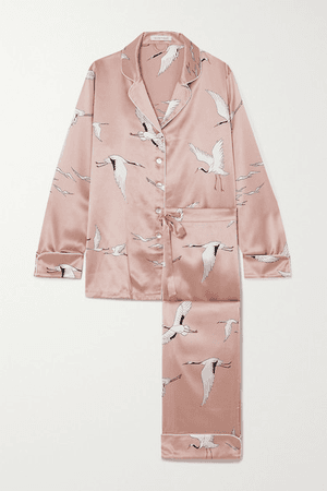 Olivia Von Halle Lila Printed Silk-satin Pajama Set In Pink | ModeSens