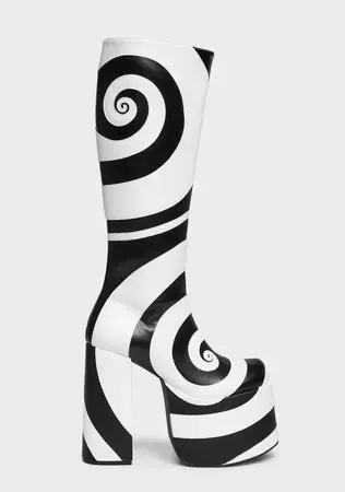 Current Mood Swirl Applique Knee High Platform Boots - Black/White – Dolls Kill