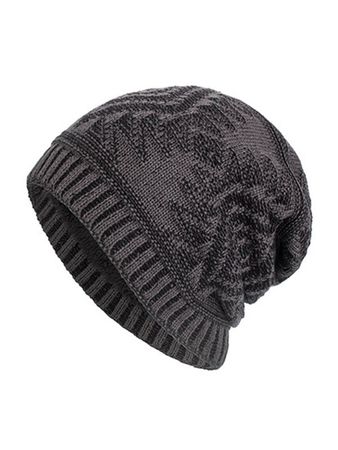 2022 Jacquard Fleece Lined Knitted Beanie Hat Gray ONE SIZE In Hat Online Store. Best For Sale | Emmiol.com