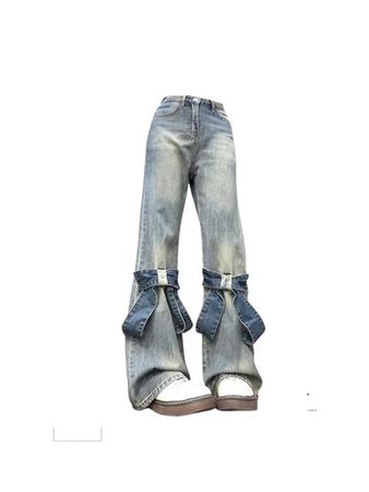 Calça de vaqueiro de cintura alta feminina com arco largo, jeans, calça jeans, roupas vintage, estética anos 90, moda Harajuku, Y2K, anos 2000 - AliExpress