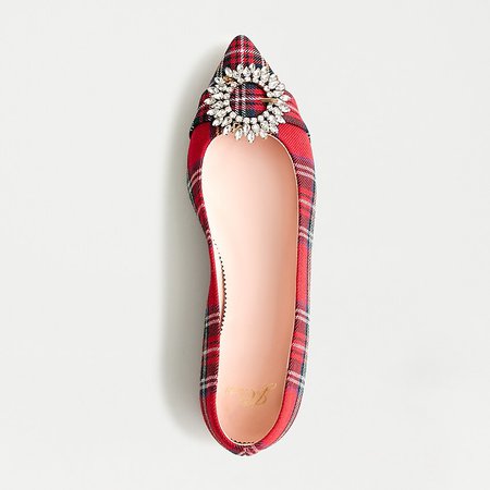 Pointed-toe Flat In Red Stewart Tartan With Crystal Buckle Detail : | J.Crew red