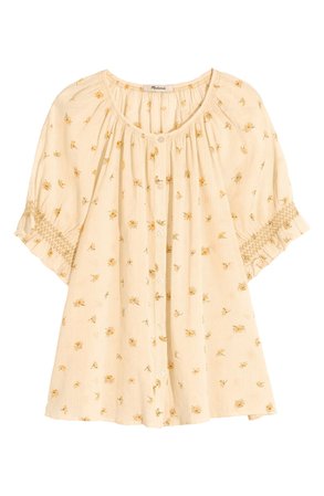 Madewell French Daisies Smocked Button-Up Top orange