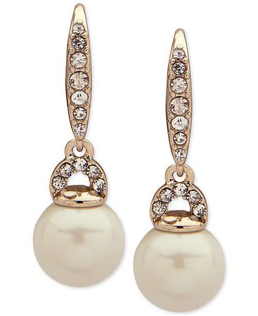 Lauren Ralph Lauren Gold-Tone Pavé & Imitation Pearl Drop Earrings - Fashion Jewelry - Jewelry & Watches - Macy's