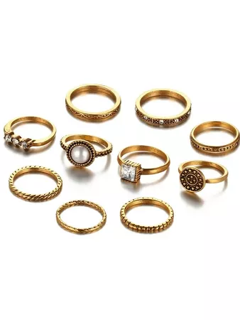 Faux Pearl & Gemstone Detail Ring Set | SHEIN Nederland