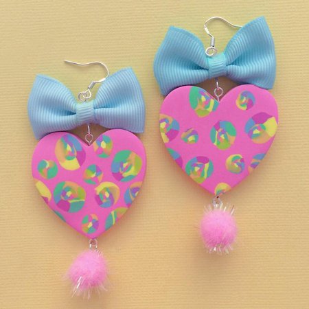 Pastel pink and rainbow polka dot kawaii love heart shaped | Etsy