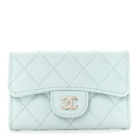 CHANEL Caviar Quilted Flap Card Holder Wallet Light Blue 1134824 | FASHIONPHILE