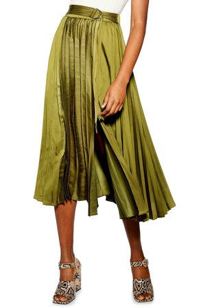 Topshop Pleated Satin Midi Skirt | Nordstrom