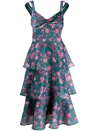 Marchesa Notte floral-print Tiered Flared Midi Dress - Farfetch