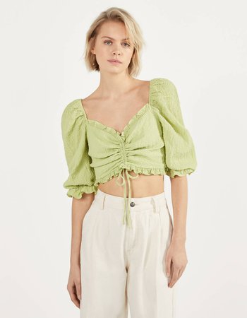 Blouse with gathered detail and full sleeves - null - Bershka United States
