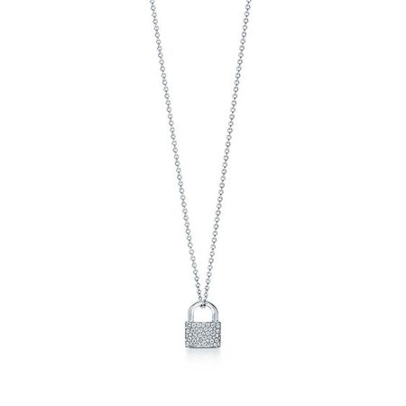 Tiffany HardWear lock pendant in 18k white gold with diamonds. | Tiffany & Co.