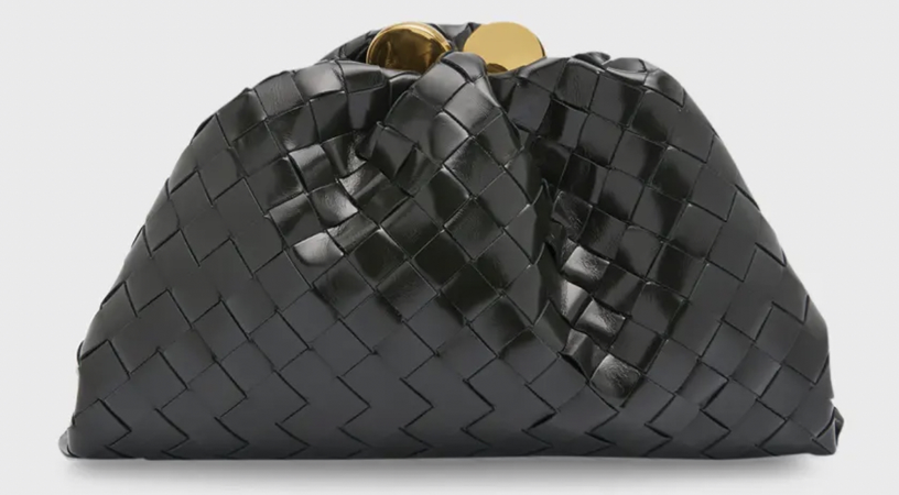 woven patent leather bottega clutch