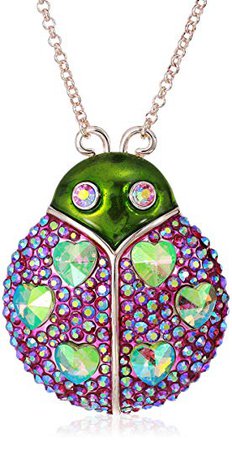 Betsey Johnson Bright and Green Iridescent Stone Lady Bug Pendant Necklaces, Pink, One Size: Jewelry