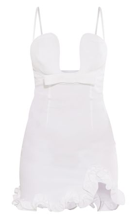 Cream Bow Detail Ruffle Hem Wire Bodycon Dress | PrettyLittleThing USA
