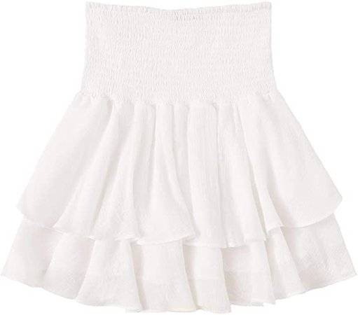 SheIn Women's Solid Shirred High Waist Layered Ruffle Hem Flared Mini Skirt : Clothing, Shoes & Jewelry