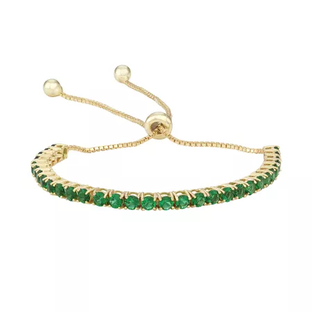 14k Gold Over Silver Simulated Emerald Lariat Bracelet