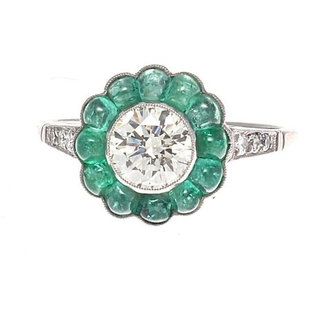 Art Deco Style Diamond Emerald Platinum Engagement Ring For Sale at 1stDibs