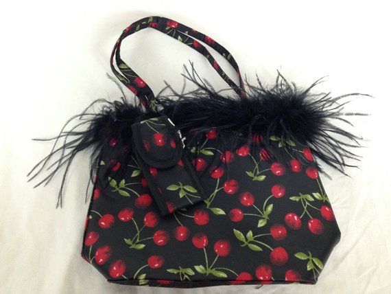 Fur trim cherry purse | Etsy