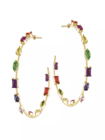 Shop Eden Presley Rock Goddess 14K Yellow Gold & Rainbow Sapphire Large Hoop Earrings | Saks Fifth Avenue