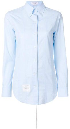 Lace-up Back Long Sleeve Button Down Point Collar Shirt In Solid Poplin