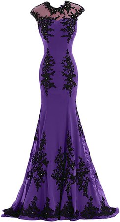Amazon.com: SUNVARY Gorgeous Illusion-Neck Mermaid Applique Chiffon Evening Prom Dresses US Size 2- Purple: Clothing