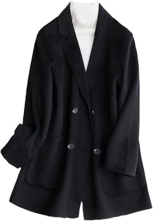 Amazon.com: Women Midi Length Woolen Coat Turn Down Collar Wool Coat Black Woolen Overcoat : Clothing, Shoes & Jewelry