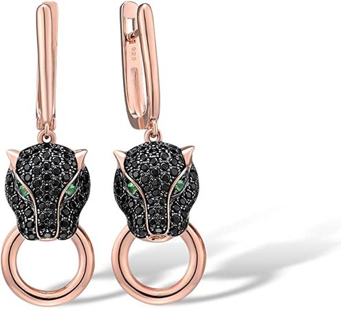 Amazon.com: Santuzza Panther Earrings 925 Sterling Silver Leopard Earring Black Spinel 14K Rose Gold Plating Jaguar Jewelry: Clothing, Shoes & Jewelry