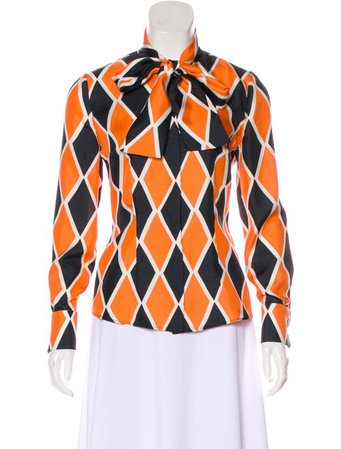 Alexander McQueen Silk Harlequin Print Blouse - Clothing - ALE60146 | The RealReal