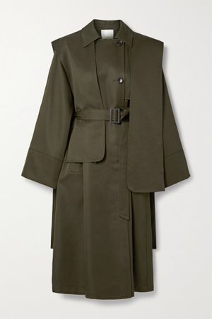 Army green Layered double-breasted woven trench coat | Tibi | NET-A-PORTER