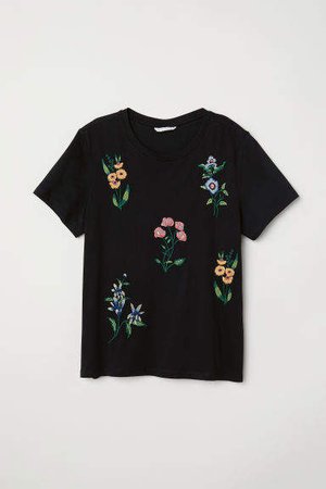 T-shirt with Applique - Black