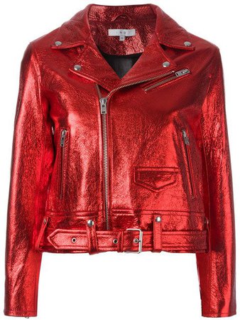 IRO Leather Metallic Biker Jacket in Red