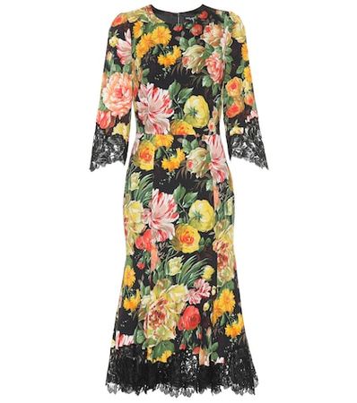 Lace-trimmed floral dress