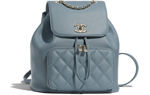 Backpack, grained calfskin & gold-tone metal, blue - CHANEL