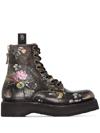 R13 floral-print textured-leather Ankle Boots - Farfetch