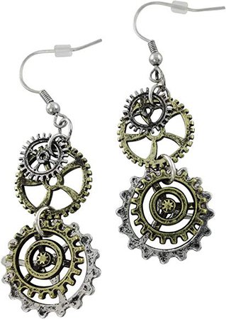 Amazon.com: Women's Antique Steampunk Earrings for sensitive ears | Double Clock Wheel Gear Mixed Tone: Jewelry