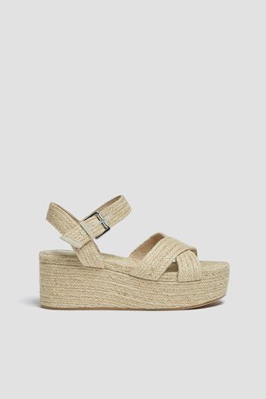 Crossover strap jute wedges