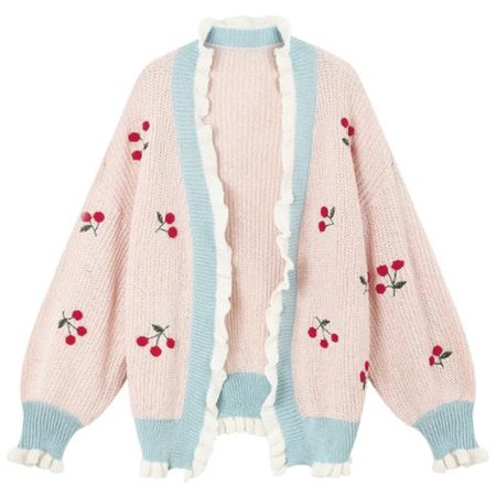 Spring Autumn Cherry Embroidery Knitted Sweater