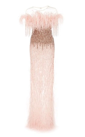Sequin and Feather Gown by Pamella Roland | Moda Operandi