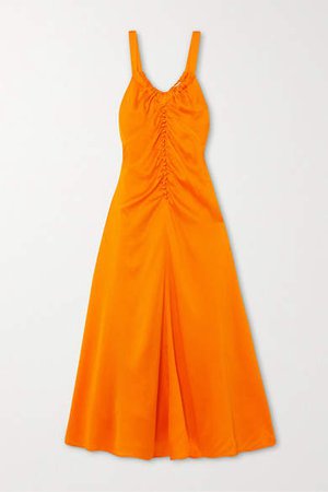 Toni Ruched Silk-cloque Midi Dress - Orange