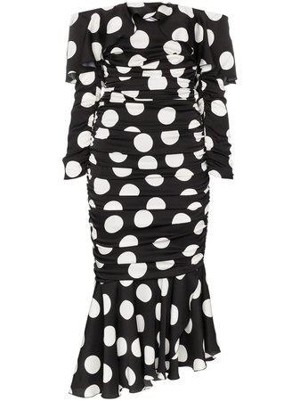 Dolce & Gabbana Off-The-Shoulder Polka Dot Silk Blend Dress Aw19 | Farfetch.com