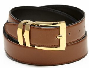 Men's Brown Belt |Reversible Wide Belts | Gold Buckle