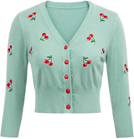 3/4 Sleeve Cardigans for Women Cropped Knitting Coat Knitwear Cadetblue Cardigan Sweaters Size M Mint at Amazon Women’s Clothing store
