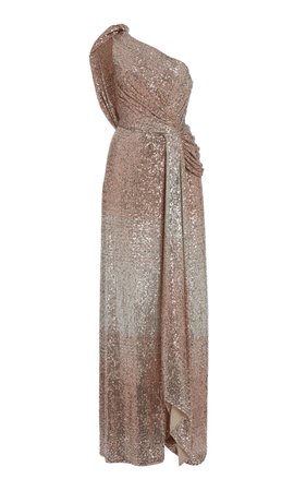Draped One-Shoulder Sequined Gown By Elie Saab | Moda Operandi