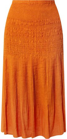 Smocked Gauze Midi Skirt - Orange