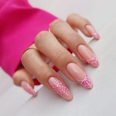 pink spiderweb nail art