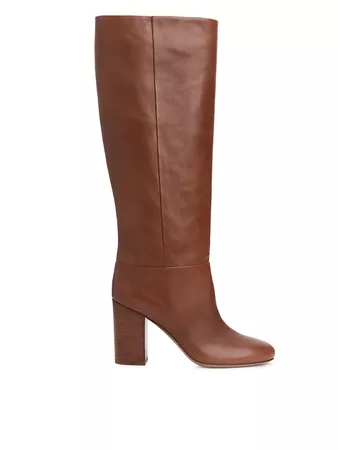 High-Heel Leather Boots - Dark Brown - Shoes - ARKET DE