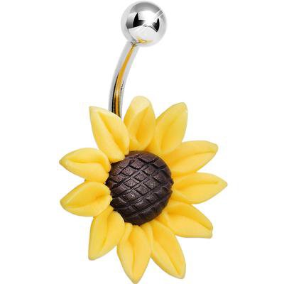 Sandblasted and Yellow UV Glow Sunflower Belly Ring Set of 3 – BodyCandy