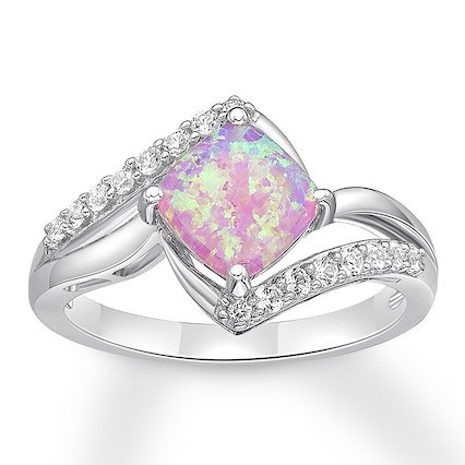 Lab-Created Pink Opal Ring Sterling Silver - 375685409 - Kay